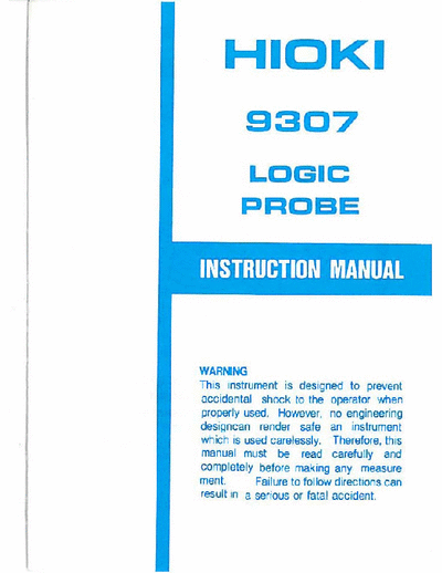 Hioki Hioki 9307 Hioki 9307 Logic Probe User Manual